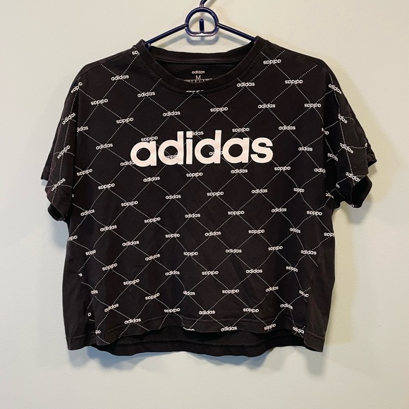 adidas Tops - Adidas crop top! Adidas black & white logo crop top t shirt women’s size large!